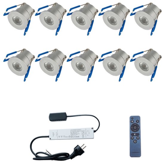 Begaman Inbouw LED Spots - Set van 10 - Dimbaar voor Overkapping - IP65 -Verlichting voor Veranda - Zilvergrijs