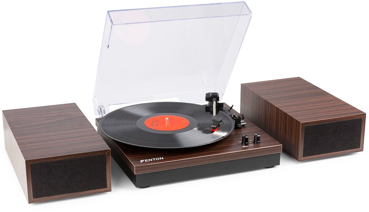 Platenspeler Bluetooth - Fenton RP165D - Stereo retro platenspeler met speakers - Donkerbruin (hout)