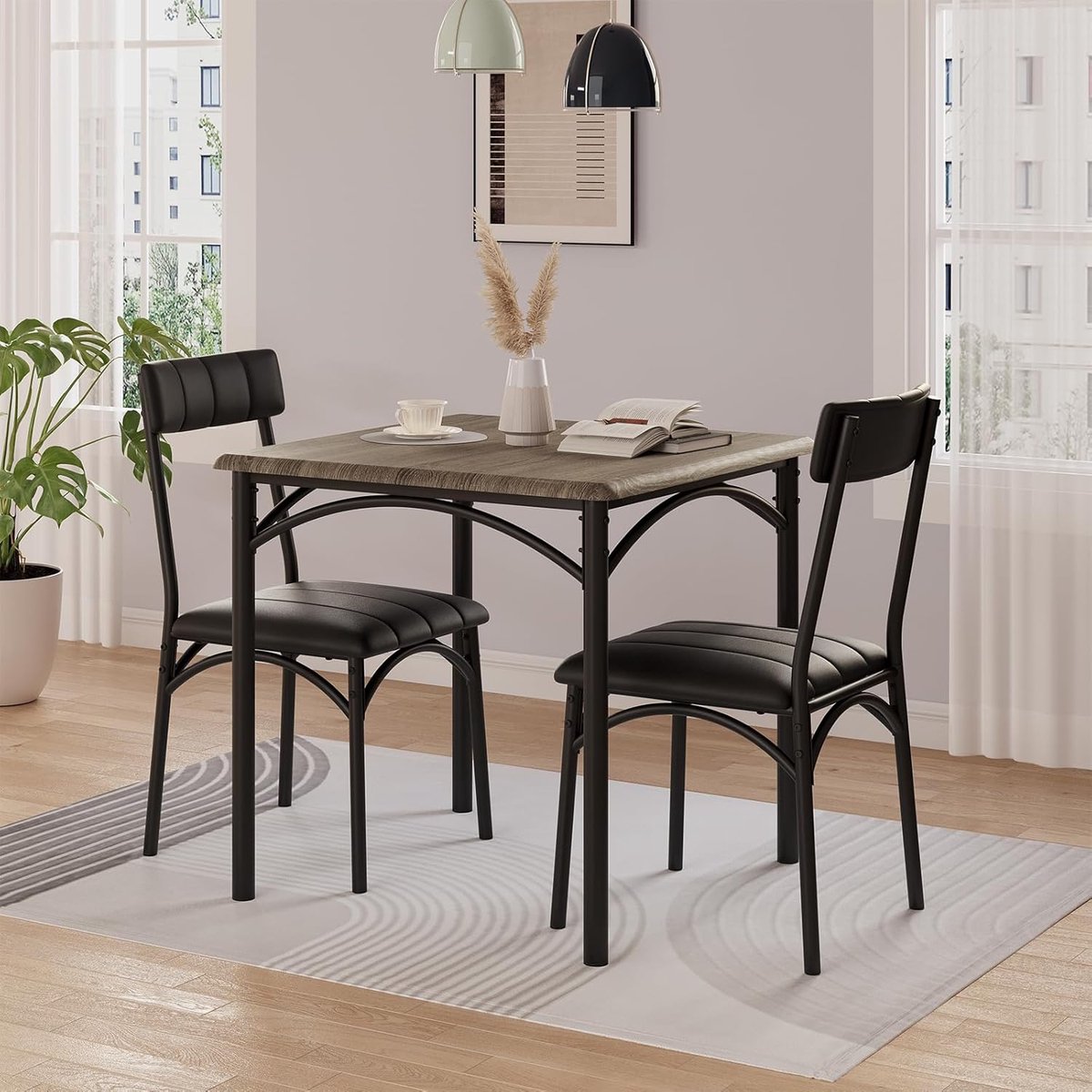 Bartafel Set 3-delig – Eettafel met 2 Barkrukken – Keuken & Eetkamer – 74x74x76 cm – Grijs