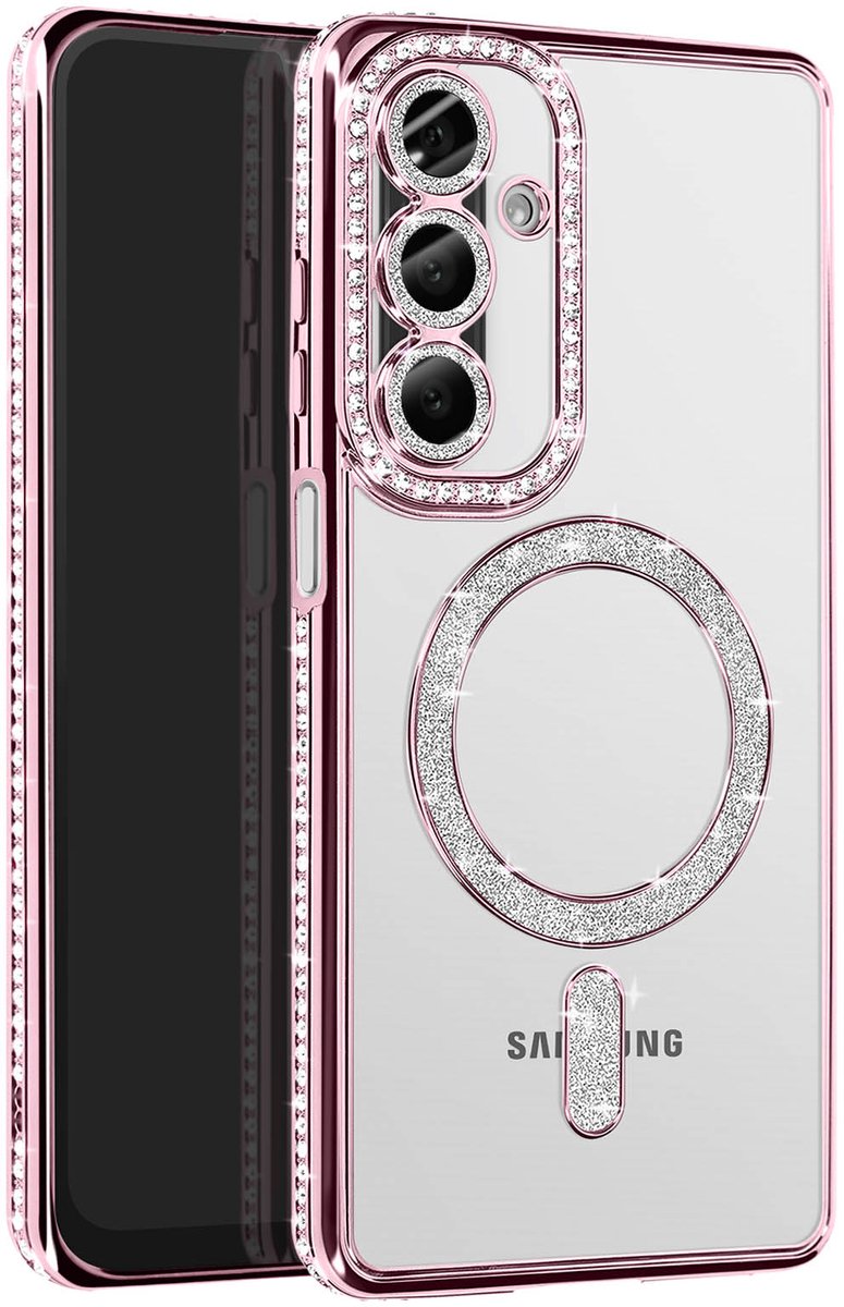 Avizar Diamond hoesje Geschikt voor Samsung Galaxy A26 MagSafe Omtrek Strass, Roze