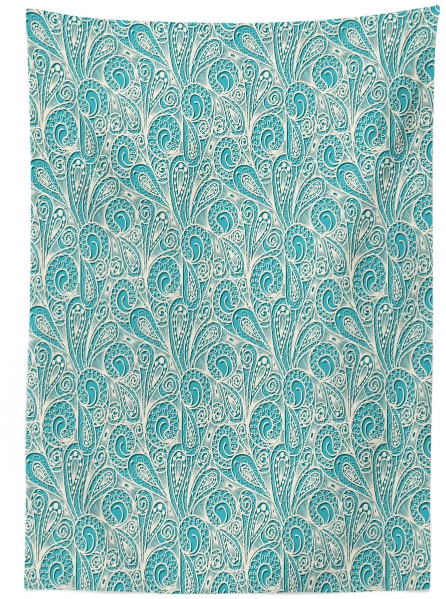 ABAKUHAUS Tafelkleed 140x200 cm – Satijn, Teal-Beige, Machinewasbaar