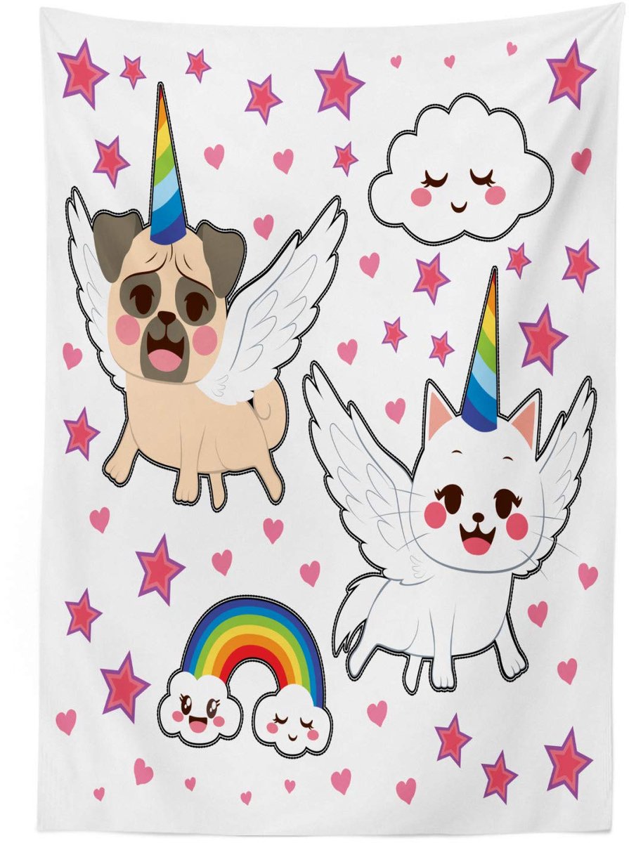ABAKUHAUS Eenhoorn-Katten Tafelkleed – 140x170 cm – Satijnmix – Multi 5 kleuren