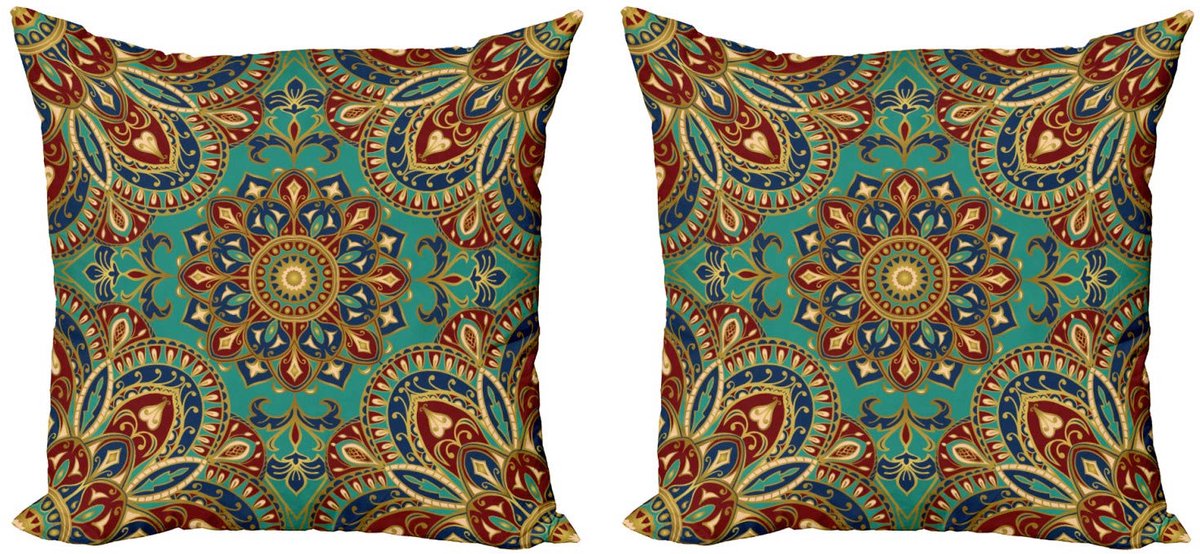 ABAKUHAUS Mandala kussenhoesenset – 2x50x50 cm – Dubbelzijdig bedrukt – Microvezel Teal Indigo Rubin