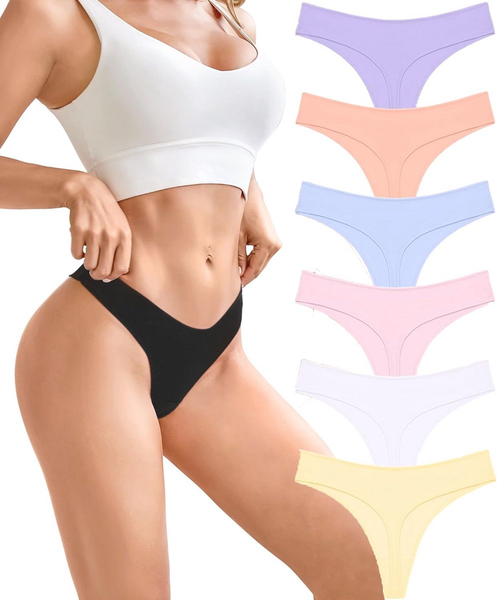 Katoenen String Tanga Dames - Sexy Ondergoed Set van 6 - Ademende Bikini Panty's