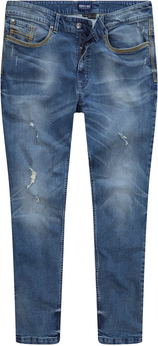 John F. Gee - Heren - Jeans-bermuda contrasten 5-pocket - Blauw denim - Maat 54