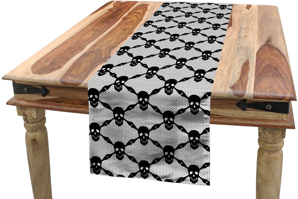 ABAKUHAUS Gotische tafelloper – Halloween zwart-wit, 40x180 cm
