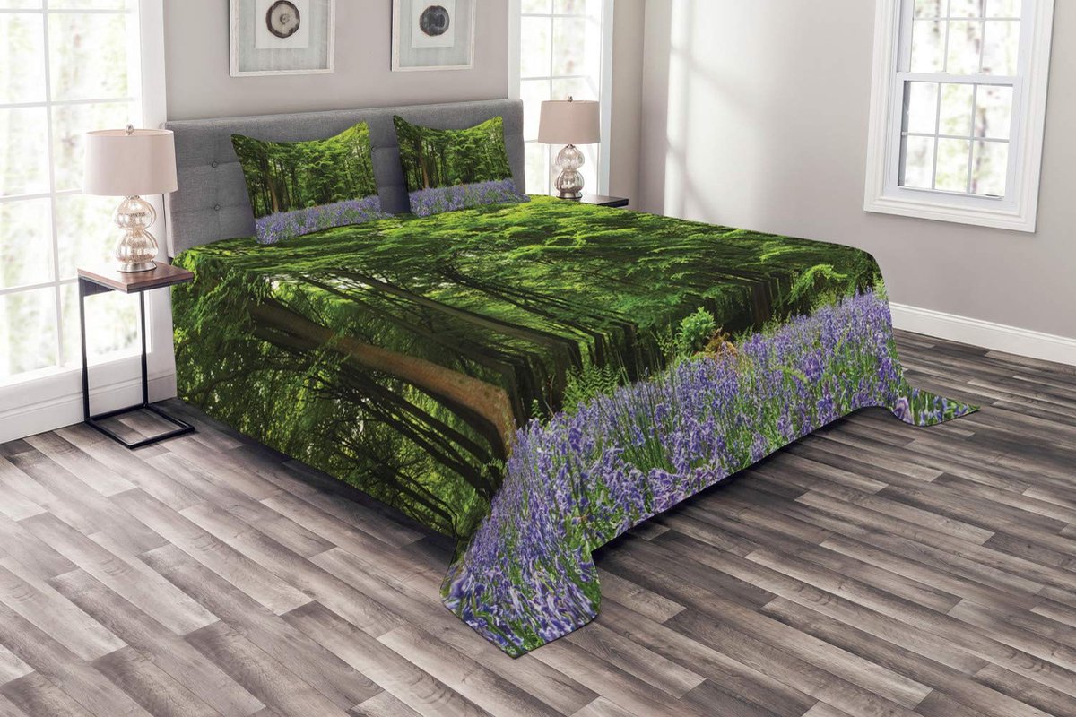 ABAKUHAUS Dekenset – Bluebell-Bloemenbos – 264x220 cm – Paars-Groen