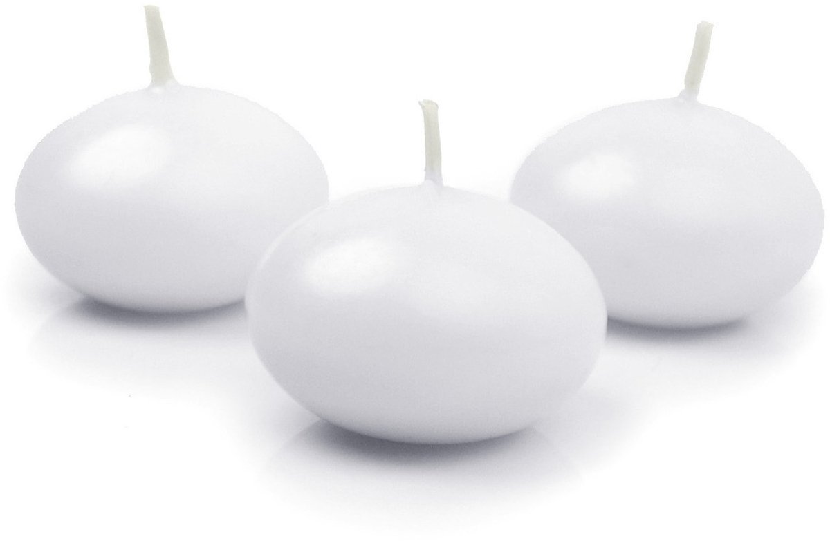 Partydeco Drijfkaarsen - 10x stuks - wit - parafine - 5 cm - woondecoratie kaarsen - 3 branduur