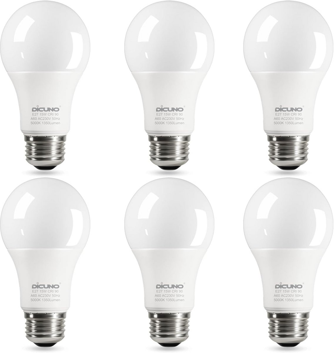 LED Lamp E27 15W - Koel Wit 5000K, Vervangt 100W Halogeen, 1350LM, CRI 90 - Set van 6