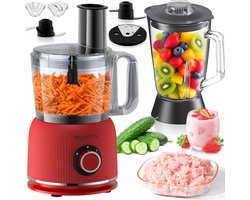 Foodprocessor en mixer combinatie - 2,5 L hakker voor vlees en groenten, 2 L blender met 1500 W glazen container, 2 snelheden en pulsefunctie voor smoothies