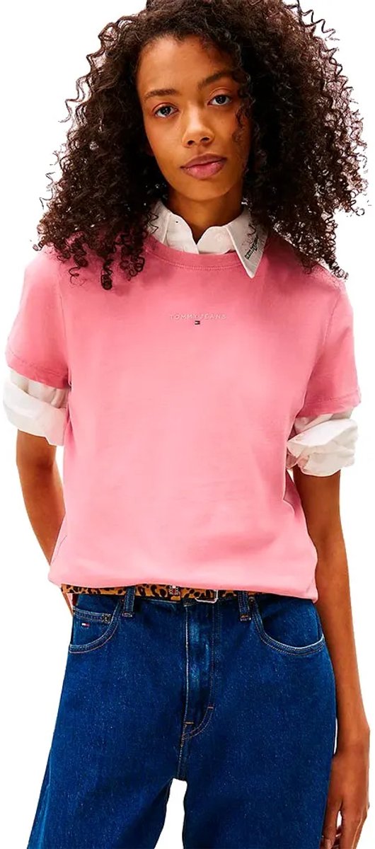 Tommy Jeans T-shirt Tjw Reg Linear Ss Tee Dw0dw21964 Thc Mystic Dames Roze