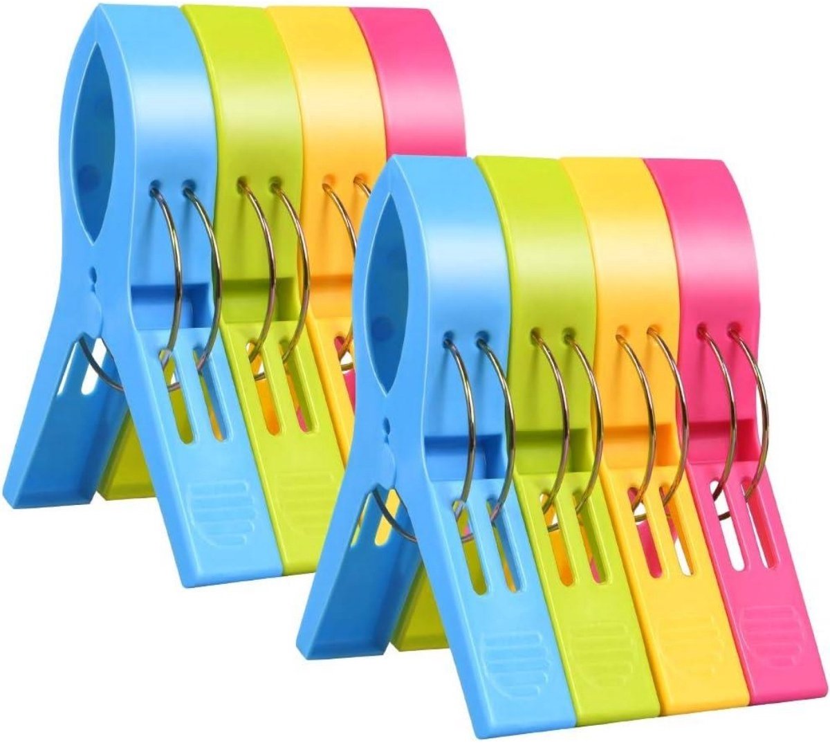 GELLDG Large clothespins and towel clips - Pack of 8 - Suitable for the beach and sun loungers - Can be used to clip laundry clothes, beach towels, bath towels, and rugs - Colored