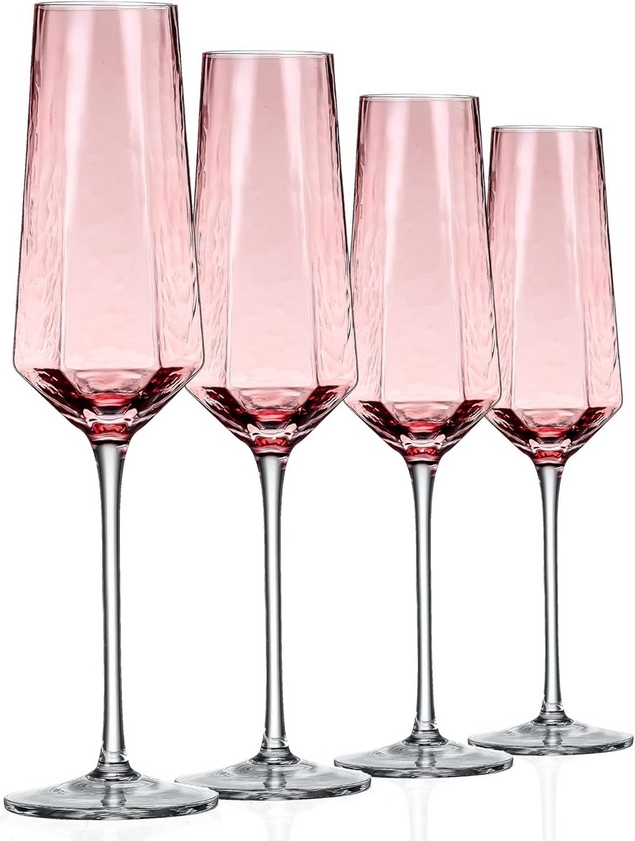 Elegante Rosa Champagneglazen Set van 4 voor Bruiloft en Verjaardag