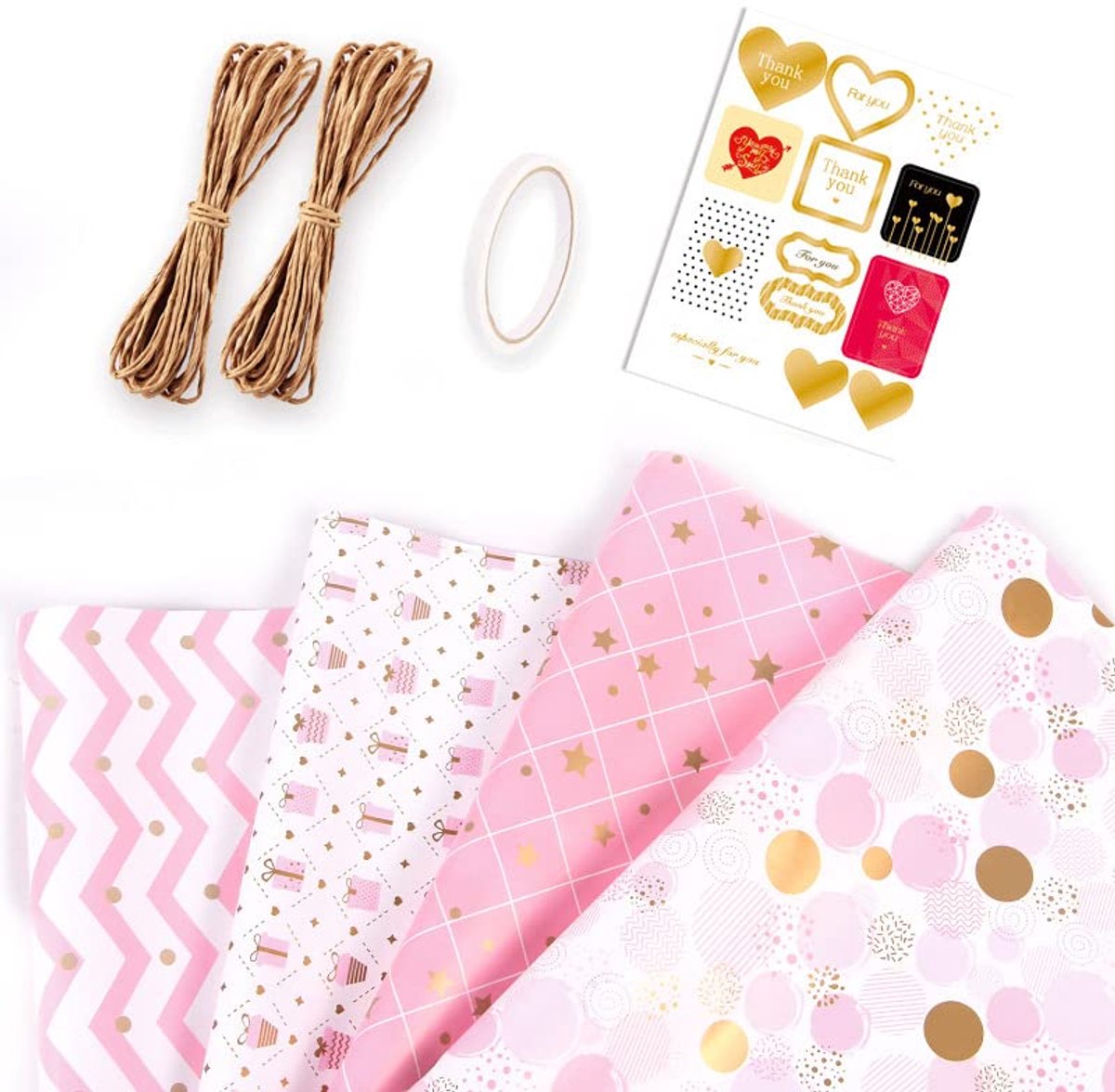 IMPERATORIS® Cadeaupapier - Inpakpapier - Perfect voor Alle Feestelijke Gelegenheden - Party Design - Duurzaam - Verjaardag - Roze - 4 Stuks