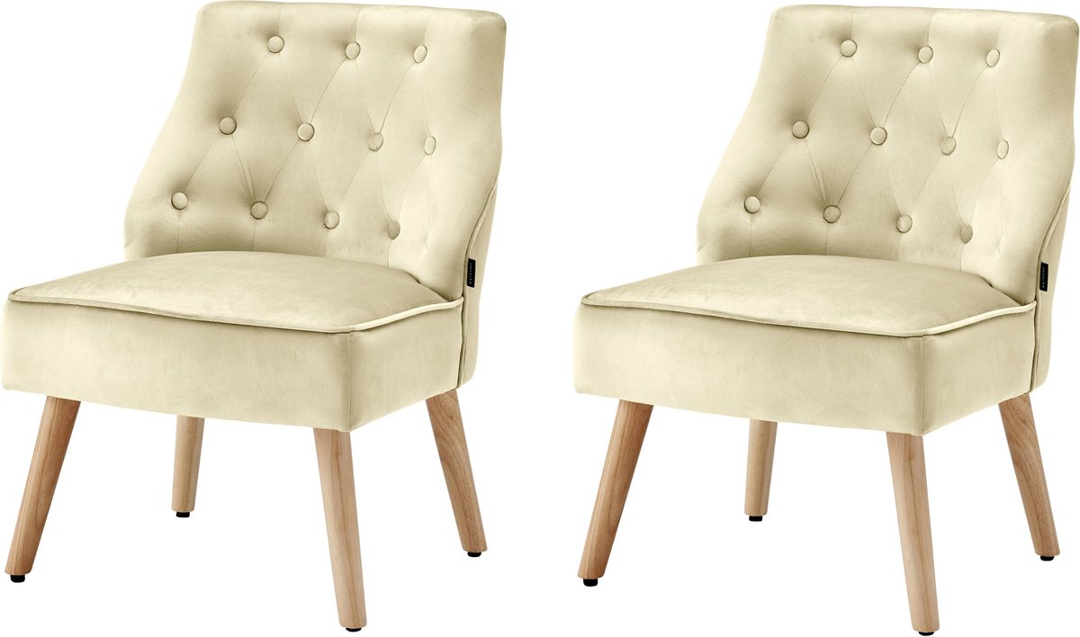 Emery-Lounge stoel in fluweel crÃƒÂ¨me Set van 2