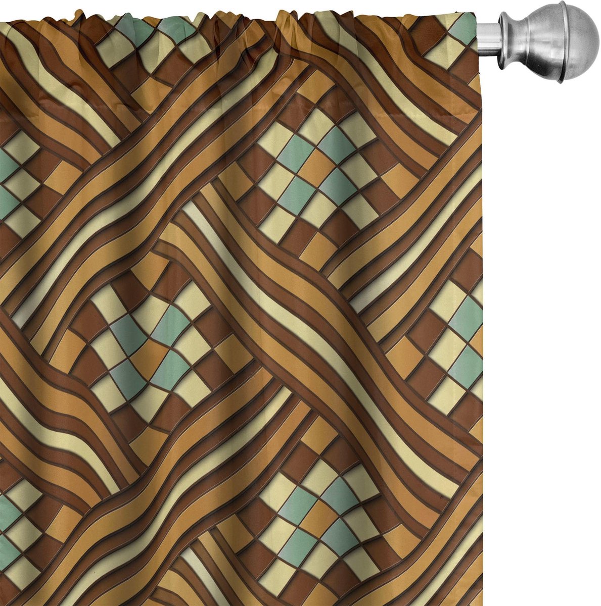ABAKUHAUS Geometrische Gordijnen 2x75x245 cm – Microvezel – Chocolade & Cadetblauw Schokolade