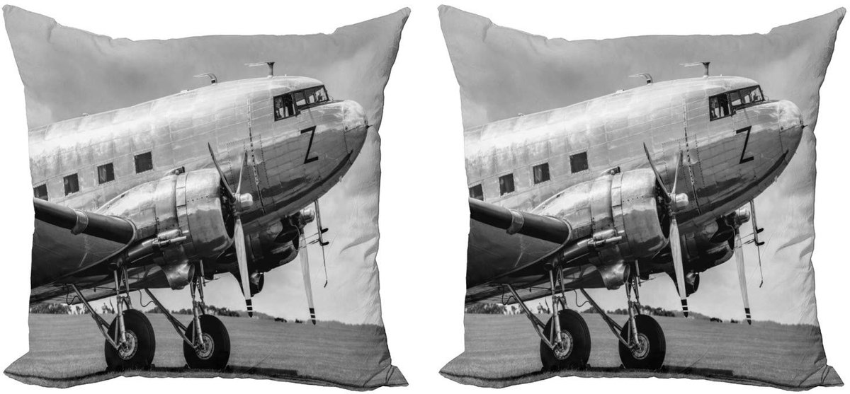 ABAKUHAUS Wijnoogst-vliegtuig kussenhoes – 2x50x50 cm – grijs/zwart Grijs zwart