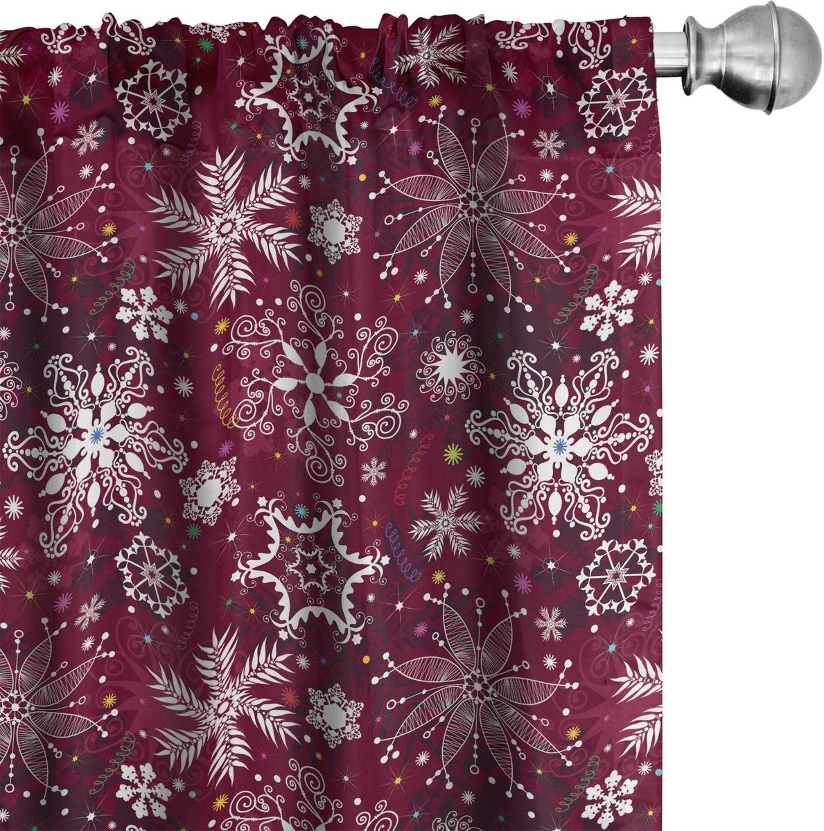 ABAKUHAUS Gordijnen – Sneeuwvlokken 2-delige set 75 x 245 cm – Microvezel – Halfdonkerend – Maroon, Wit, Multicolor