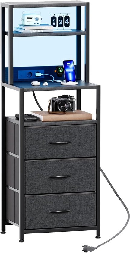 Nachtkastje met Oplaadstation - 3 Lades, USB & Type-C Poort