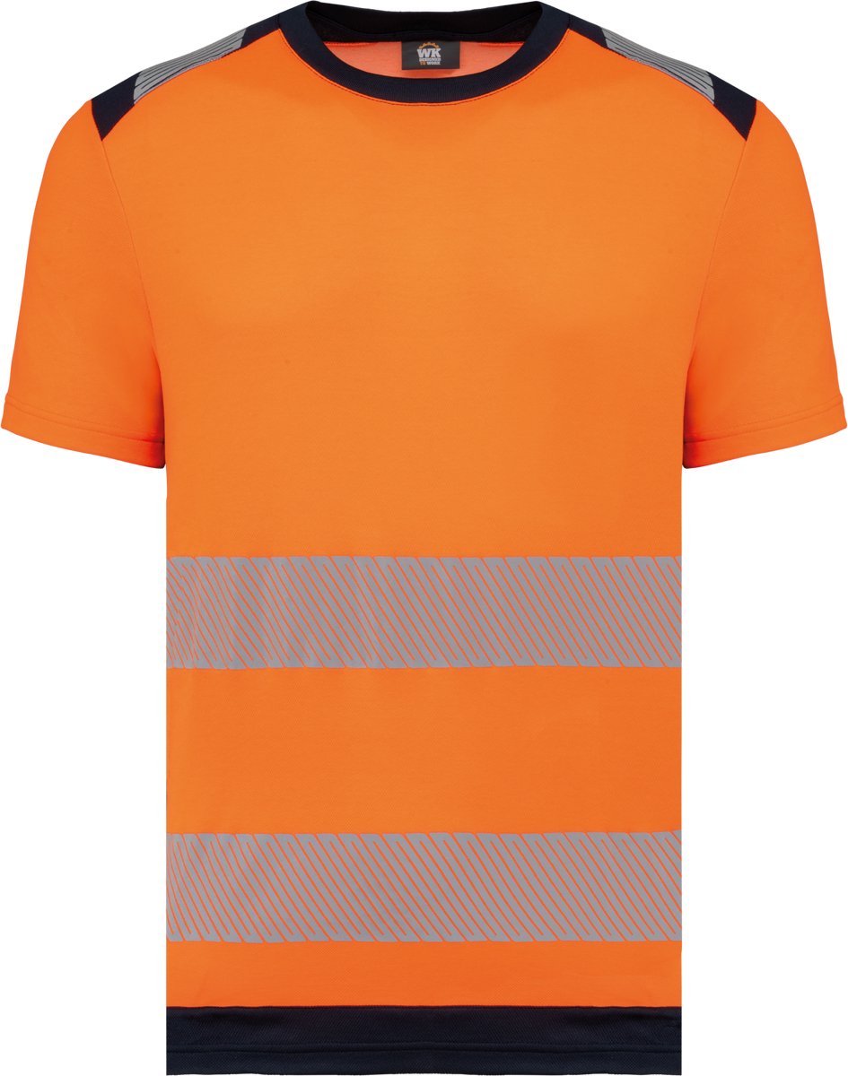 WK. Designed To Work Gerecycled veiligheids-T-shirt ronde hals korte mouwen unisex WK360 - Hi Viz Orange / Navy - XS