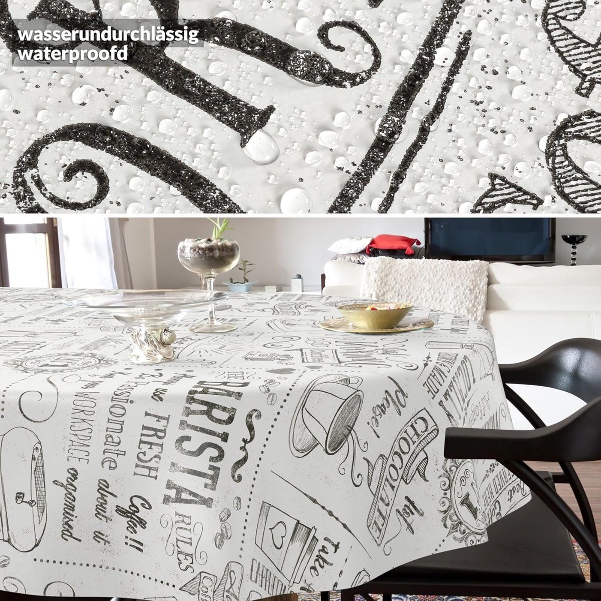 Ovaal Tafelkleed Waterafstotend Afwasbaar Tafelzeil 220 x 140 cm Wit