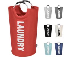 Grote wasmand, opvouwbare waszak met handvat, 90 liter inhoud, rood, 79 cm x 38 cm