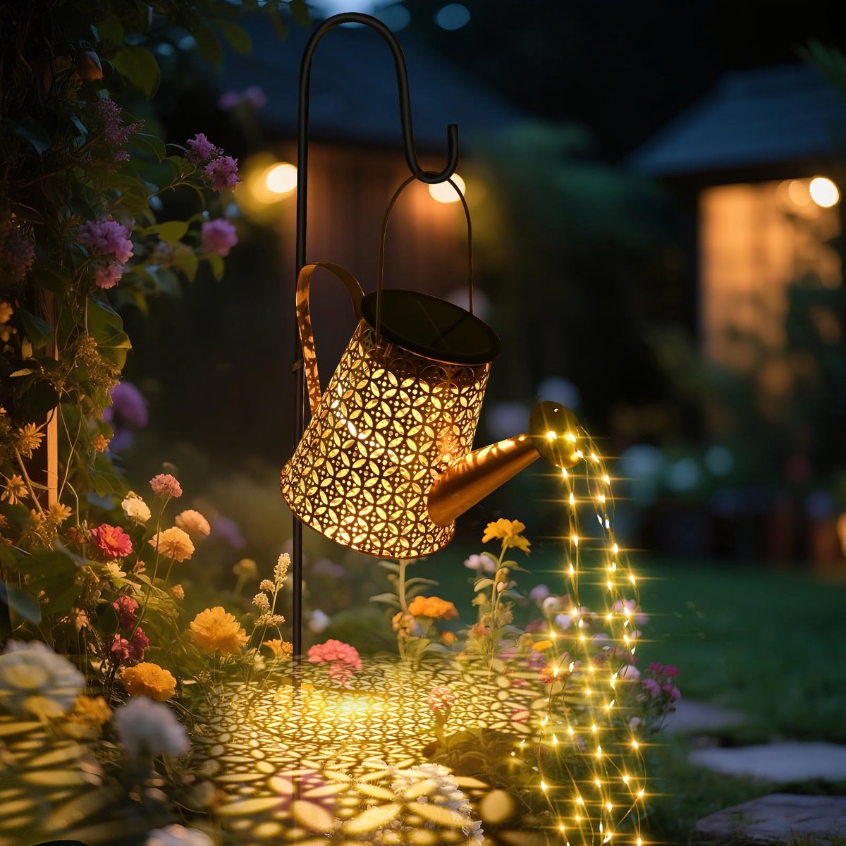 Unyqoos® Zonne-energie decoratieve gieter met lichtketting voor tuin en balkon