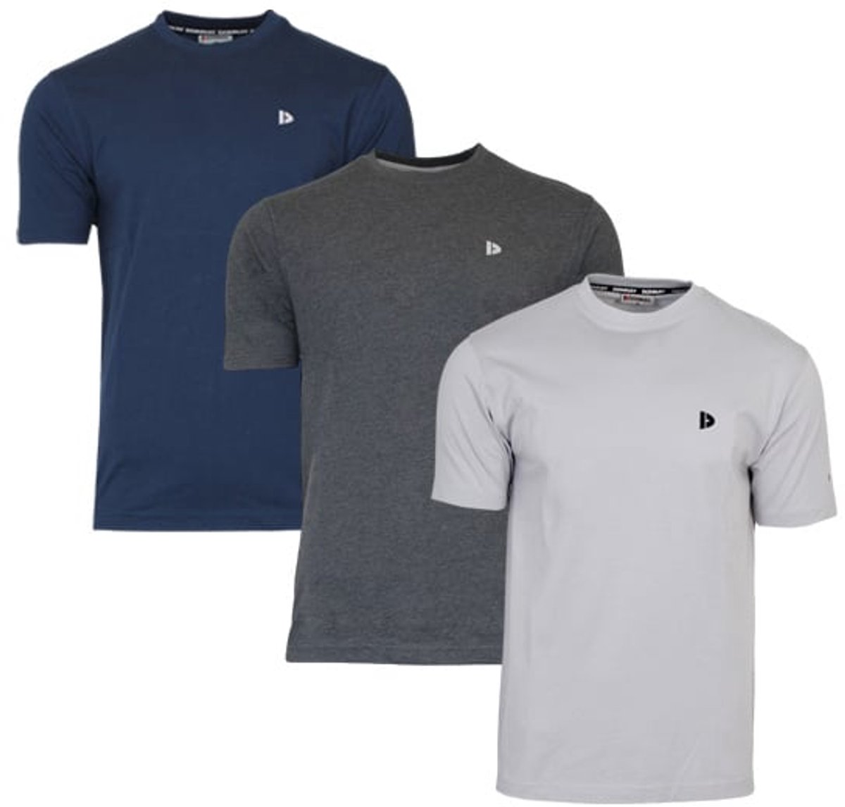 3-Pack Donnay - T-shirt (Vince) - Sportshirt - Heren - Navy/Charcoal/Light Grey (761) - maat XXL