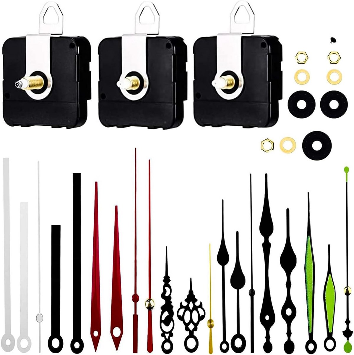 3 Stuks Uurwerken voor Wandklok met 7 Wijzers - Stille Kwartsmotor Set