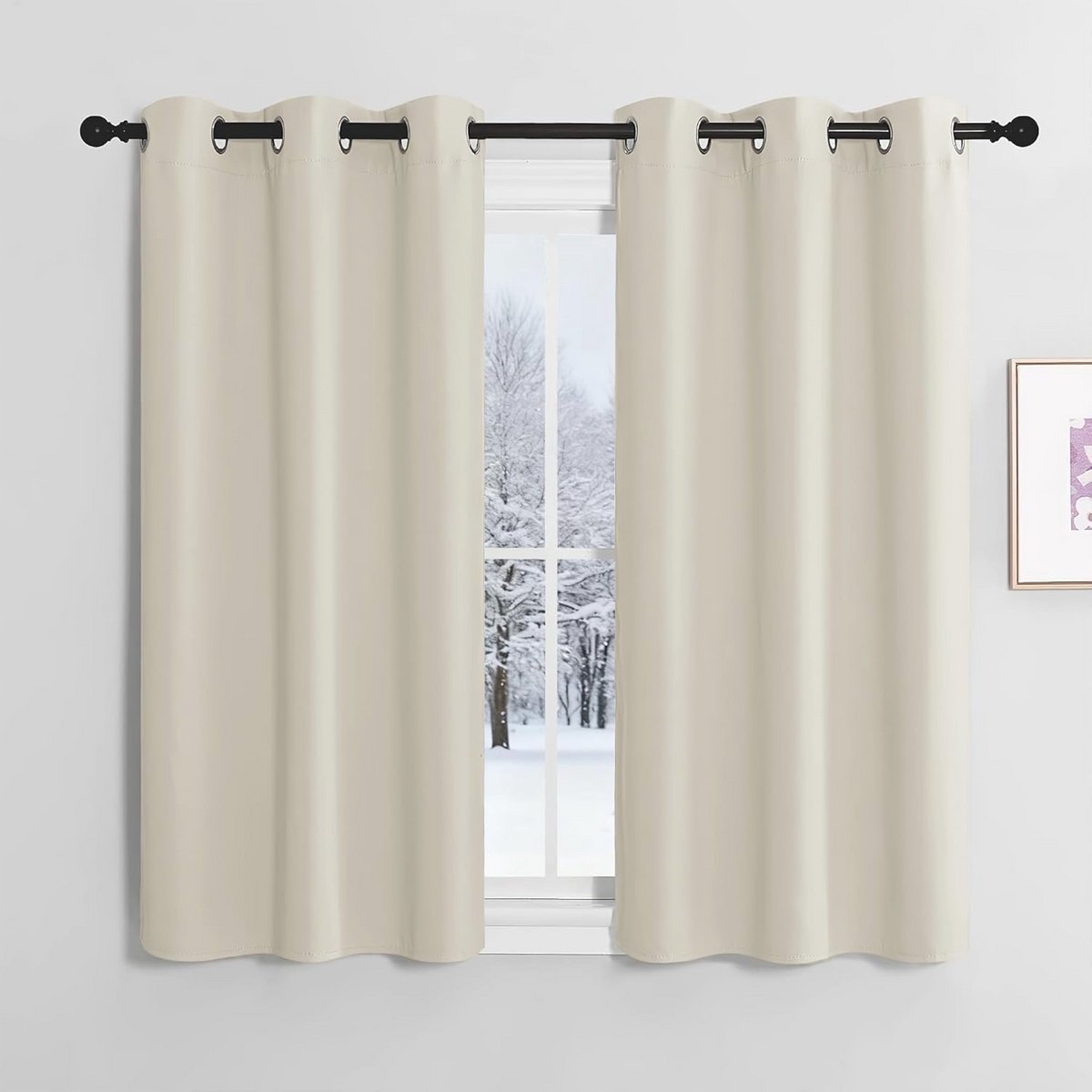 Verduisteringsgordijnen set van 2 - beige - H 120 x B 107 cm - moderne thermische gordijnen met ringen voor woonkamer