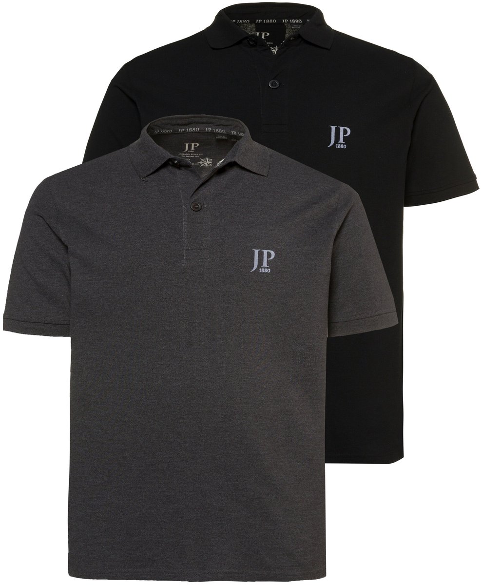 JP 1880 - Heren - Poloshirts basic set van 2 piqué gekamd katoen - Antraciet - Maat XL