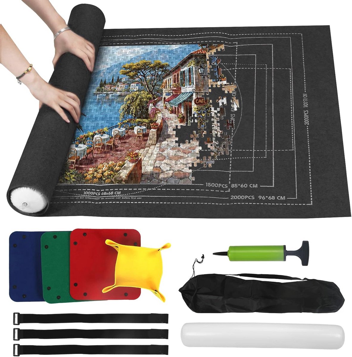 Puzzelmat voor legpuzzels tot 2000 stukjes - Opbergoplossing voor puzzels - Rolmat en onderlegger - Zwart