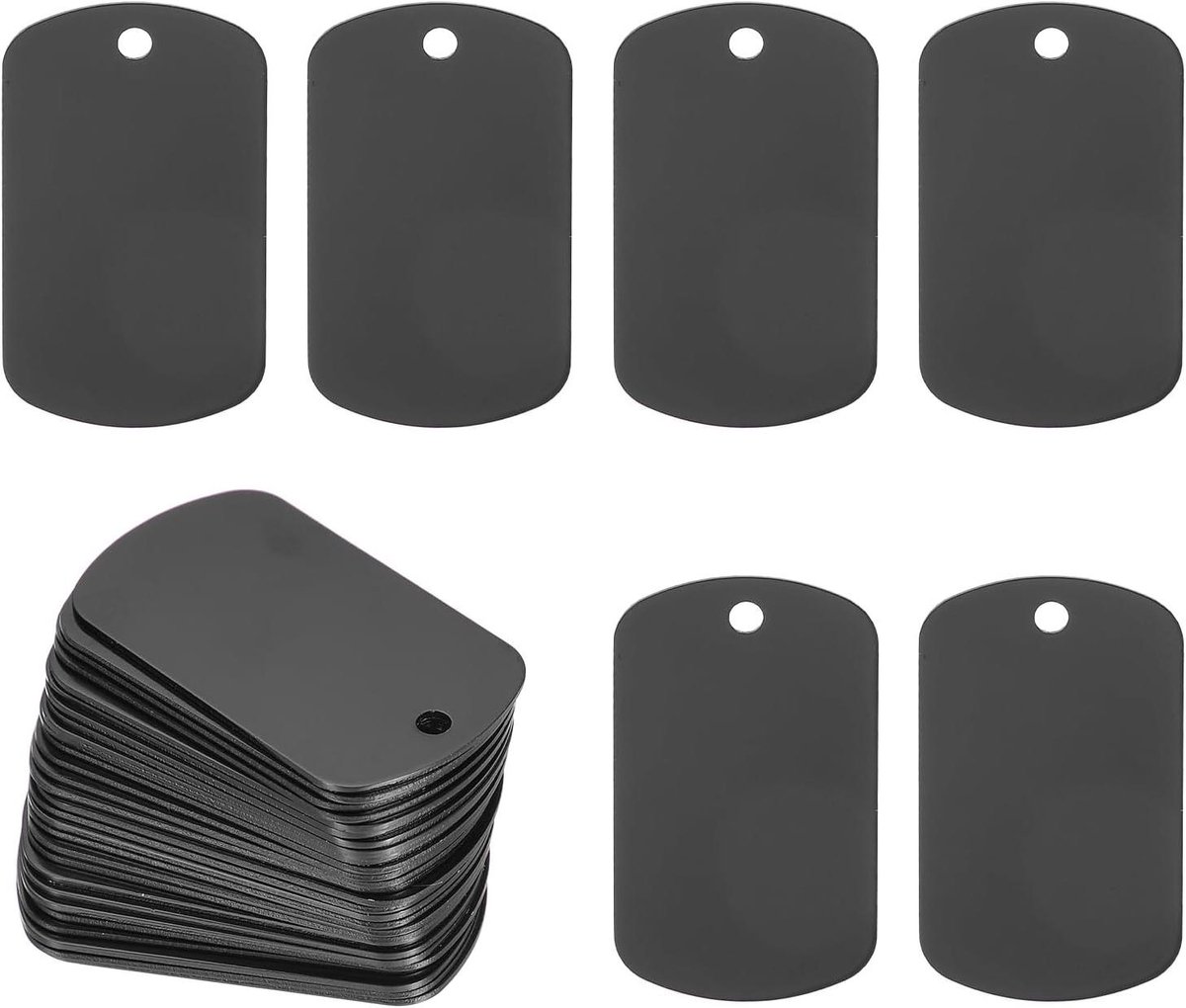 Allecta - Metalen stempelen blanco tags - 55 stuks - geanodiseerd aluminium - rechthoekig - huisdier ID-naamplaatjes autocraft tas met gat - DIY!