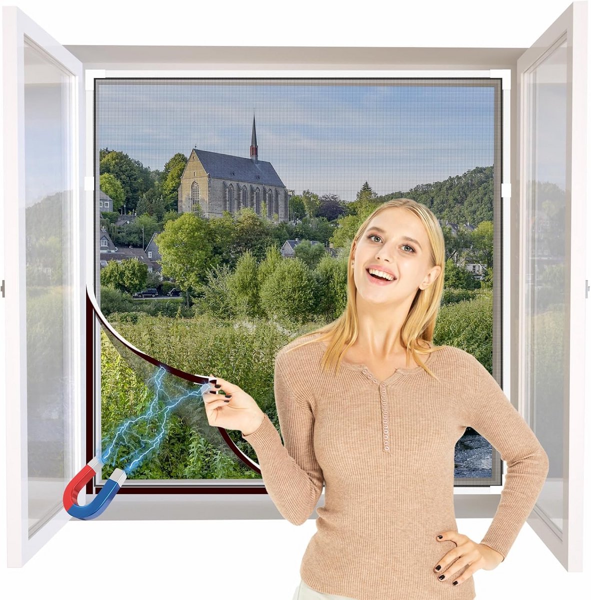 Verstelbaar Magnetisch Rol-Zelf Raamhor voor Ramen tot 150x180 cm