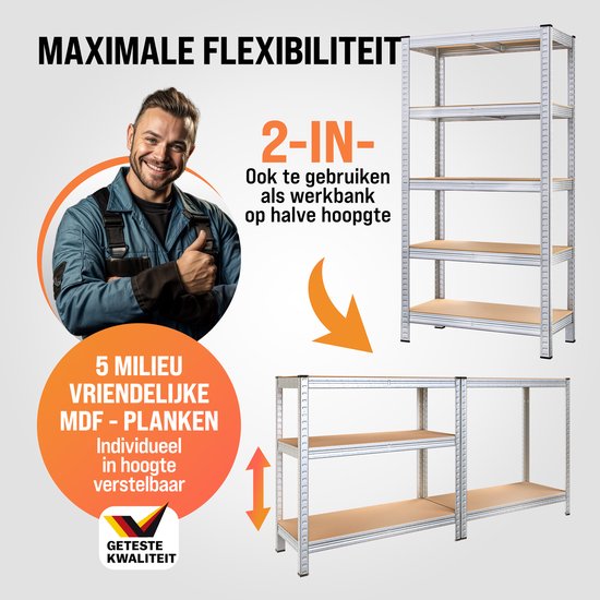 Rack de stockage en métal jusqu'à 875 kg, 180x90x40cm, lot de 2