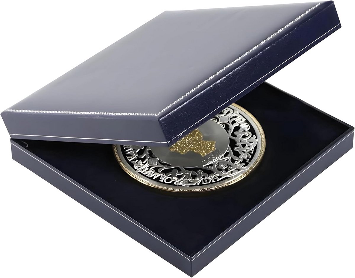 Muntenetui Donkerblauw met Zilverkleurige Decoratie en Hardschuim Binnenkant 160 x 160 x 35 mm