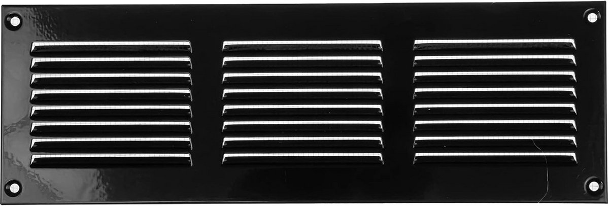 Zwart Stalen Ventilatierooster 30x10cm voor Plafond en Zijwand met Terugslagklep en Insectenhor