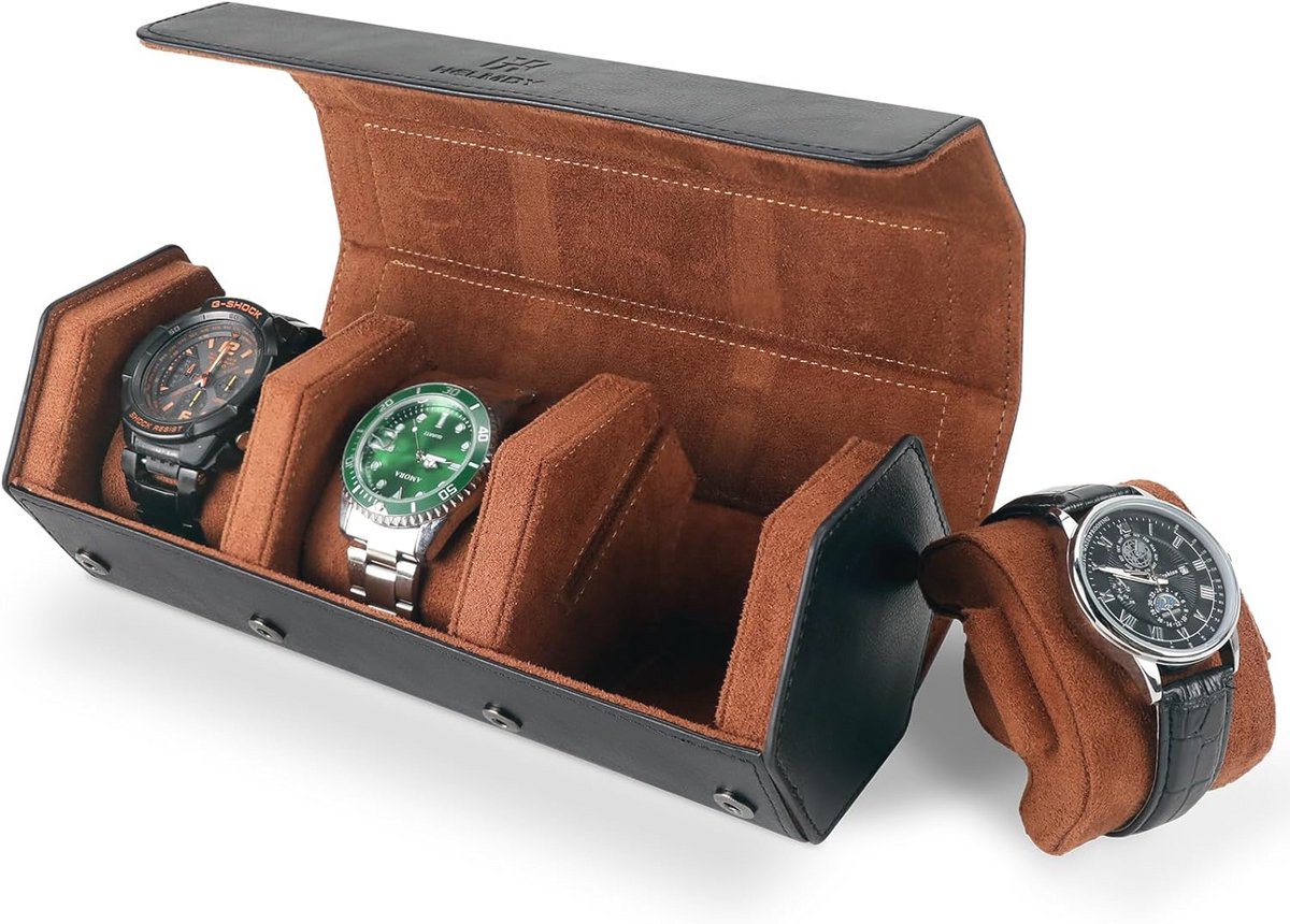 Horlogebandje voor heren - Draagbare opbergdoos voor horloges in PU-leer (Zwart-Bruin)