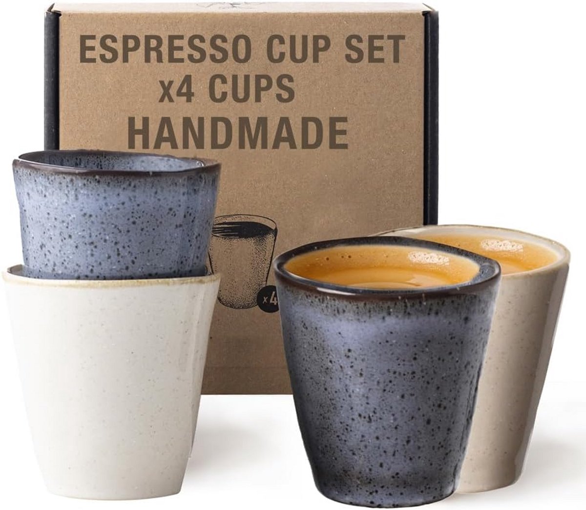 Handgemaakte Keramische Espressokopjes Set - 120ml x 4 - Originele Cadeaubox