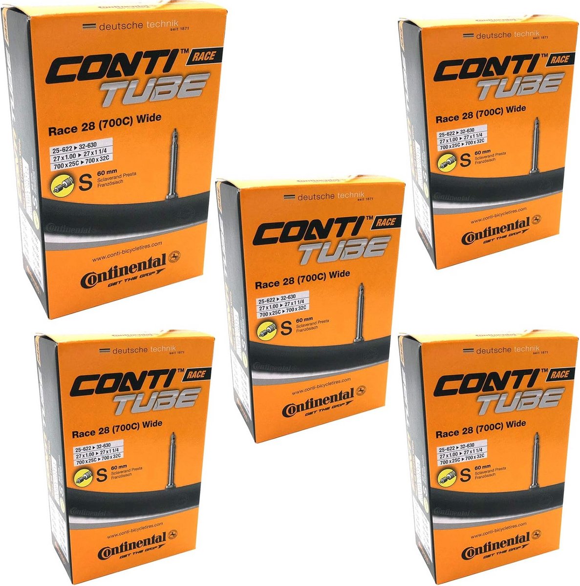 Set van 5 Fiets Binnenbanden 700c Race Presta 60mm Ventiel Geschikt voor 25-32c