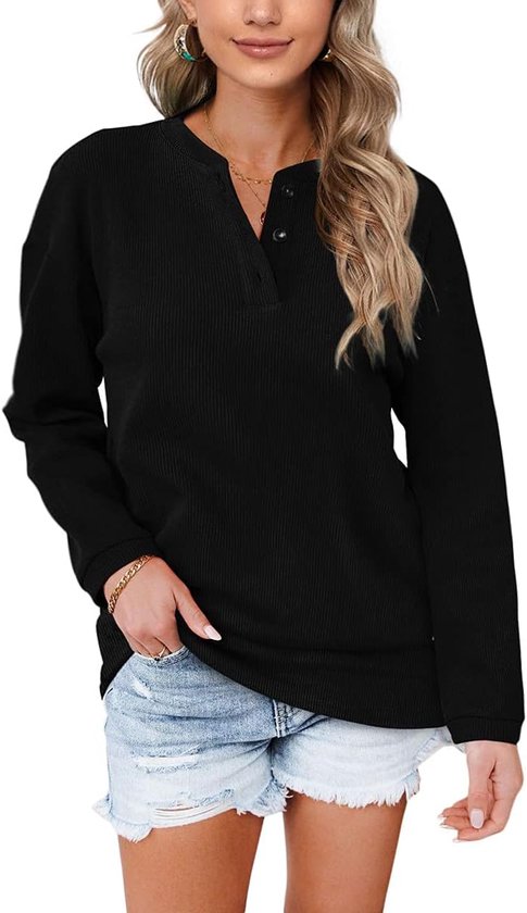 Belle Poque Dames vintage blouse met strik-knoop, lange mouwen, knoop