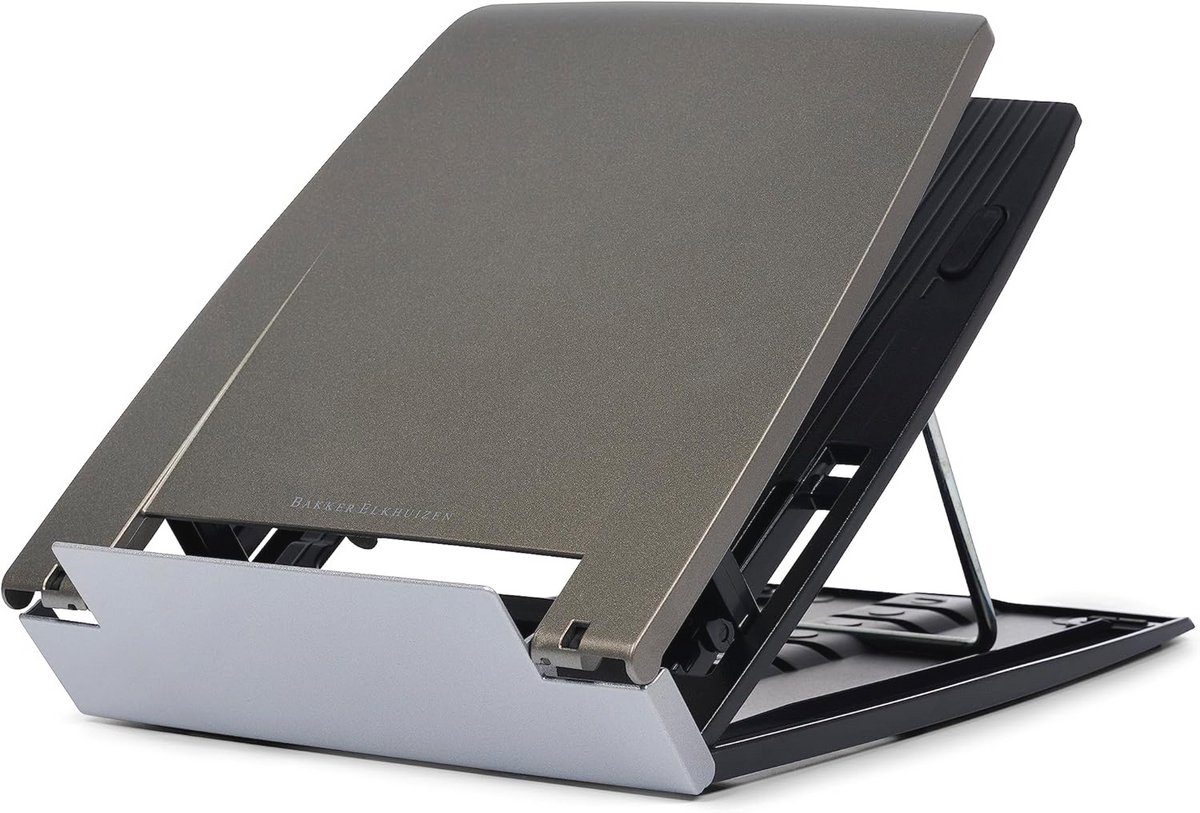 Mobiele Laptopstandaard met Documenthouder - Opvouwbaar en 6 Hoogtes - Grijs/Zilver