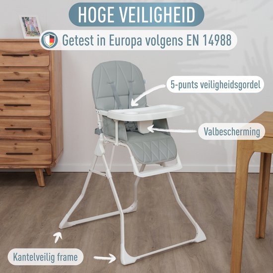 ib style Leno -Kinderstoel - inklapbaar en licht - 5 punts gordel - inclusief Afneembaar Eetblad - Eetstoel voor Baby's en Peuters - 6 maanden - 3 jaar ( 15 Kg) - Grijs van Merkloos — afbeelding 3