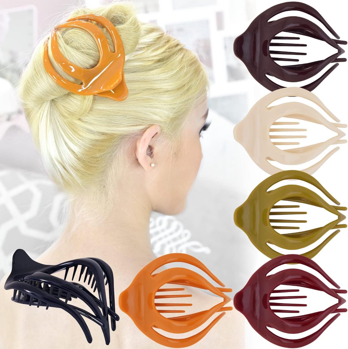 Set van 6 Dames Haarspeldjes - Hol Banyan Blad Stijl - Stevige Mode Klem voor Alle Haartypes