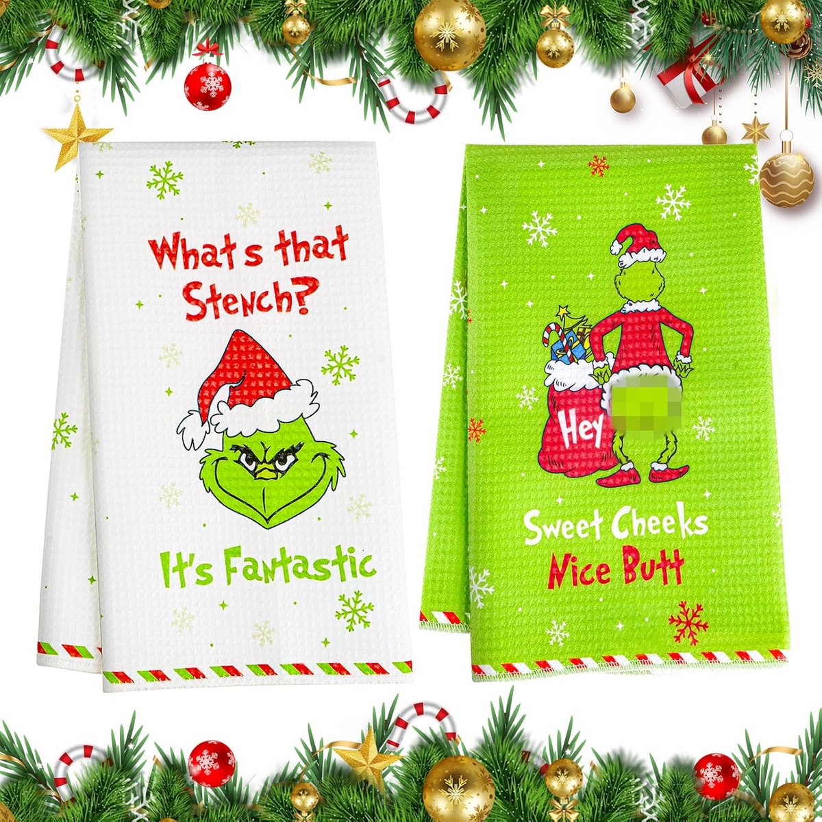 2 Stuks Kerst Keukenhanddoeken 60x40 cm - Absorberend & Feestelijk Keukentextiel