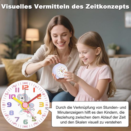 Analoge Kinderwekker met Eenhoorn Design - Geruisloos en Instelbaar Volume in Lichtpaars — afbeelding 5