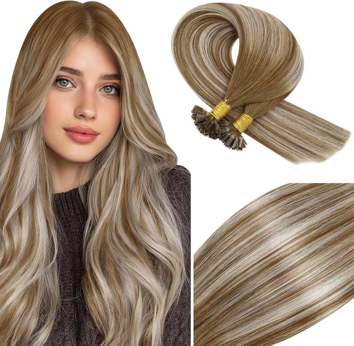 U-Tip Haarverlengingen Echt Haar Balayage Ombre Lengte 45 cm
