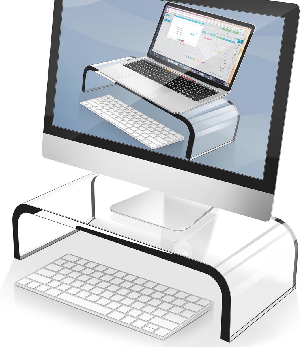 Acryl Monitorstandaard voor Verbeterde Ergonomie en Ruimtebesparing