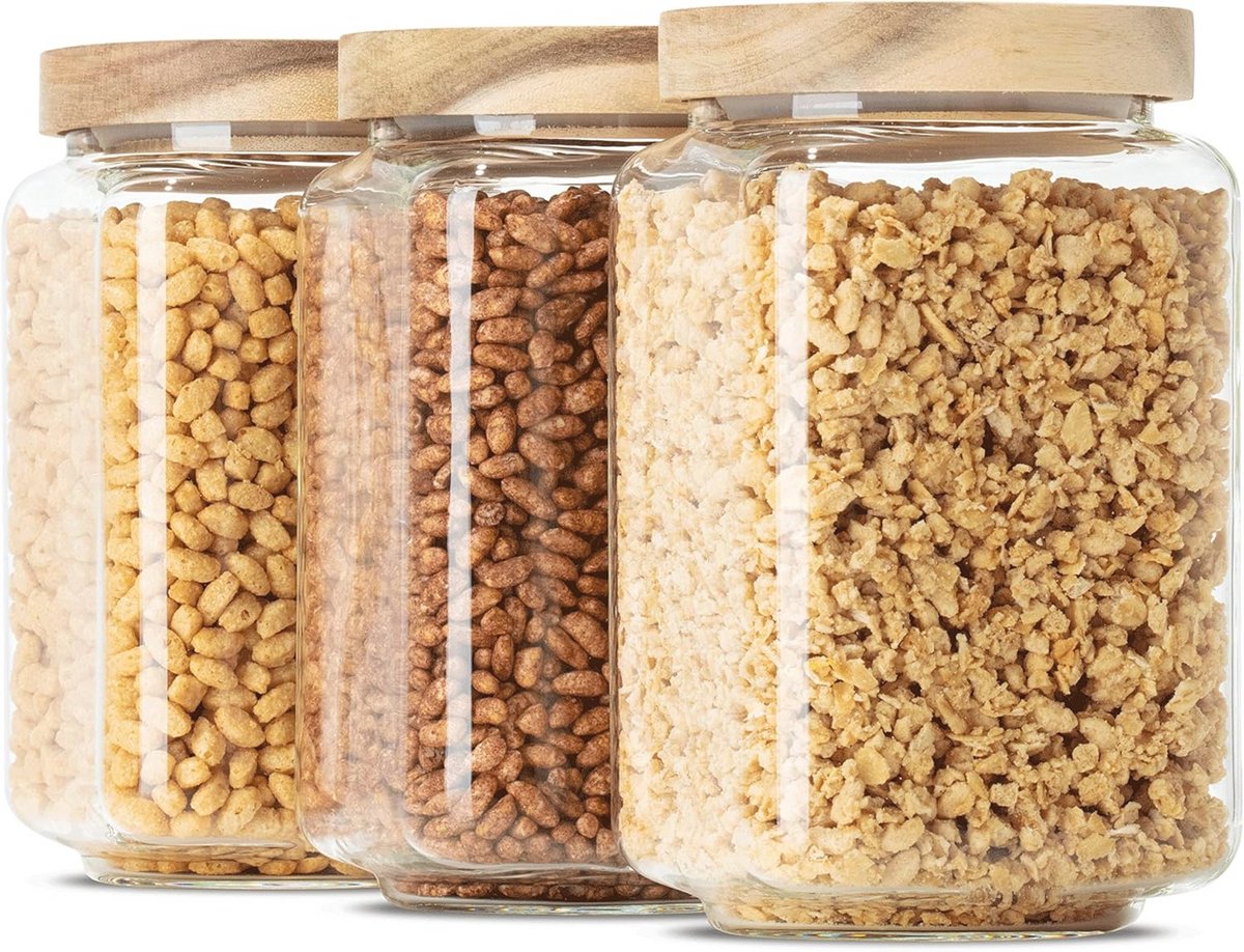 Vierkante Voorraadpotten Set 900 ml - Luchtdicht en Stapelbaar Glazen Containers