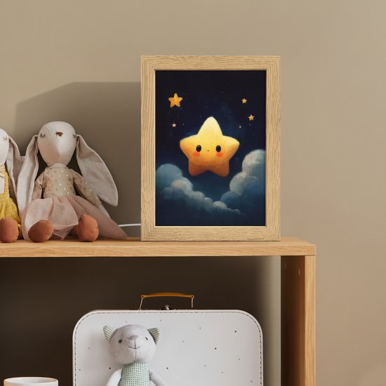 Nachtlampje 15x20 cm - Kinder lampje - Ster - Gezichtje - Nacht - Wolken - Tafellamp kinderkamer - Slaapkamer lamp - Bedlamp kinderen - Kinderlampje stopcontact - Wandlamp babykamer - Nachtlampjes van OnlyWow — afbeelding 3